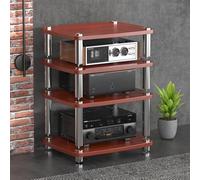 BEBANE Estantería para Equipos de Audio/Video de 1/2/3/4 Niveles, Torre de Almacenamiento Audiovisual, Soporte HiFi y Mueble de TV de Esquina - Apto para domésticos(Red-Brown,4 Layer)