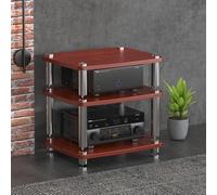 BEBANE Estantería para Equipos de Audio/Video de 1/2/3/4 Niveles, Torre de Almacenamiento Audiovisual, Soporte HiFi y Mueble de TV de Esquina - Apto para domésticos(Red-Brown,3 Layer)