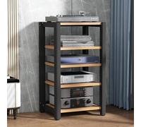 BEBANE Mueble de Audio de 2/3/4/5 Niveles, Soporte para Tocadiscos y estantería para Equipos de Sonido, con estantes Ajustables en Altura, para Salas de reuniones(Wood-Tone,100cm/39.4in)
