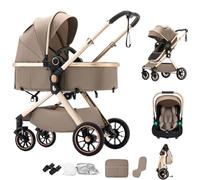 BEBBY Carrito Bebe 3 en 1, Cochecitos Combinados Portátil Plegable，3 Piezas Empuje Bidireccional Reversible, Cochecito Bebe Marco de Aleación Aluminio (U9-X BROWN, U9-X)