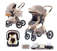 BEBBY Cochecito de bebé 3 en 1,Carrito Bebe 3 en 1 Con Asiento, Cochecitos Portátil Plegable Con Un Clic, Carricoche Combinado Paisaje Alto Marco de Aluminio Para Recién Nacido (khaki, H2)