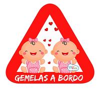 Bebé a Bordo pegatina adhesiva, ideal para ventana del coche. Vinilo adhesivo, tamaño 15 x 13.7 cm, Fácil Aplicación en Superficies Lisas. Gemelas