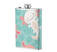 Bebé ajolote lindo kawaii,Frasco de acero inoxidable 304 de 8 oz con funda de cuero sintético, frasco de bolsillo para licor plano para exteriores