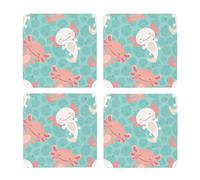 Bebé ajolote Lindo Kawaii,Posavasos Cuadrados de Corcho MDF, Almohadilla para Tazas, Juego de 4 Posavasos para Bebidas