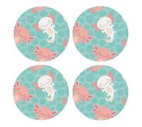 Bebé ajolote Lindo Kawaii,Posavasos Redondos de Corcho MDF, Almohadilla para Tazas, Juego de 4 Posavasos para Bebidas