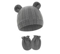 Bebé Anti Scratch Manoplas Conjunto De Guantes De Punto Transpirable Algodón Oso Oreja Gorras Guantes Para Niño Infantil 0-2 Meses Accesorios De Punto, Flax color, Talla única