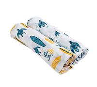Bebe au Lait Oh So Soft - Juego de manta de muselina suave, diseño de muselina suave, patrón elegante, surf y tortugas marinas, 47 x 47 pulgadas (paquete de 2)