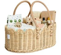 BEBE BASK Organizador de pañales de bebé de alta calidad, hecho a mano y galardonado, cesta de ratán festoneado de lujo, elegante borde festoneado (natural)