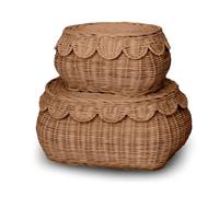 BEBE BASK The Original - Juego de 2 cestas festoneadas pequeñas de 15 x 10 x 6 pulgadas, tejida a mano y galardonada, elegante mimbre con tapa de borde festoneado, almacenamiento de guardería (Mocca)