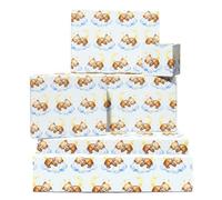 Bebé Bear Papel Regalo - 6 Sheets Papel Regalo For Niños Chicas Recién nacido Fiesta - Cumpleaños Christening Navidad - Sleeping Teddy Moon Stars Blue Cloud Print - Comes With Tags By