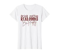 Bebe Café Leer Libros Diseño de Vida Alegre Camiseta gráfica económica, Mujer, Blanco, L