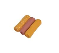 Bébé Douceur Set de 3 Lanas, 100% Gasa de algodón, 1 Impresa, 70 x 70 cm, Mostaza/Terracota