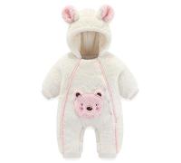 Bebé Franela Mameluco Pelele Invierno Oso Capucha Mono con Doble Botón a Presión Bebé Niños Niñas Mono Pieza Pijama Abrigo Blanco 12-18 Meses