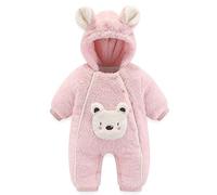 Bebé Franela Mameluco Pelele Invierno Oso Capucha Mono con Doble Botón a Presión Bebé Niños Niñas Mono Pieza Pijama Abrigo Rosa 9-12 Meses