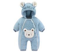 Bebé Franela Mameluco Pelele Invierno Oso Capucha Mono con Doble Botón a Presión Bebé Niños Niñas Mono Pieza Pijama Abrigo Azul 12-18 Meses