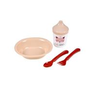 BEBE - Juego de comidas con plato y cubiertos y taza de plástico con taladro