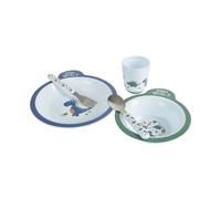 BEBE - Juego de comidas de 5 piezas con plato + cuenco + vaso + cubiertos de acero inoxidable Dino World