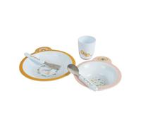 BEBE - Juego de comidas de 5 piezas con plato + cuenco + vaso + cubiertos de acero inoxidable Fantasy Garden