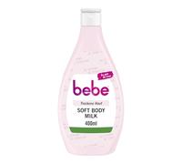 bebe Leche corporal Soft Body Milk de 400 ml, de rápida absorción con aceite de jojoba y pantenol para piel seca, perfumada suave, hidrata las 24 horas