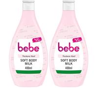 bebe Leche corporal Soft Body Milk de 400 ml, de rápida absorción con aceite de jojoba y pantenol para piel seca, perfumada suave, hidrata las 24 horas (Paquete de 2)