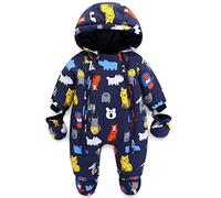 Bebé Mameluco con Capucha Invierno Conjunto de Ropa Traje de Nieve con Guantes y Botines Trajes de 3-6 Meses