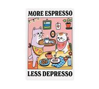 Bebe más espresso, bebe menos espresso. Lienzo artístico de gato blanco para cocina, decoración de dormitorio, paisaje, oficina, habitación, regalo, 24 x 36 pulgadas (60 x 90 cm)