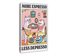 Bebe más espresso, bebe menos espresso. Lienzo artístico de gato blanco para cocina, decoración de dormitorio, paisaje, oficina, habitación, regalo, 20 x 30 cm