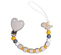 BEBÉ MOON - Sujeta chupete personalizado con nombre - Diseño infantil - Para bebés +0 meses (DINO)