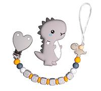 BEBÉ MOON - Sujeta chupete personalizado con nombre - Diseño infantil - Para bebés +0 meses (PACK DINO)