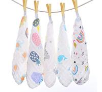 Bebé Muselina Paños y Toallas De Baño, 5 Unidades Toallitas Para Bebé De Muselina, 100% Naturales Algodón Extra Suave y Transpirable Toalla De Cara Recién Nacido Para Pieles Sensibles, 25 x 25 cm