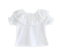 Bebé Niña 100% Algodón Blanco Camisetas de Manga Corta con Cuello con Volantes Cuello de Muñeca Bebé de Moda para el Verano Suaves Lindo - Liso Blanco Talla 24M