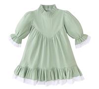 Bebé Niña Algodón Lino Vestido Niño de Manga Media Primavera Niñas Color Sólido Falda Conjunto