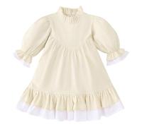 Bebé Niña Algodón Lino Vestido Niño de Manga Media Primavera Niñas Color Sólido Falda Conjunto