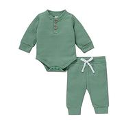 Bebé Niña de manga larga Color sólido alrededor del escote apilado traje de cuerpo pantalones ropa de niños conjunto de niñas, verde, 18-24 meses