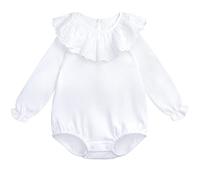 Bebé Niña Niño 100% Algodón Blanco Camisetas de Manga Larga con Volantes en Cuello Cierre de Botón Suave Lindo - Liso Blanco Talla 03/06/09/12/18/24M