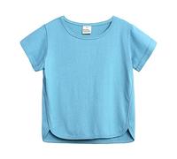 Bebé Niña Sólido Manga Corta Cuello Redondo Irregular Camisetas Tops Camisetas Ropa para Niño Camisa Coche, azul celeste, 5-6 años