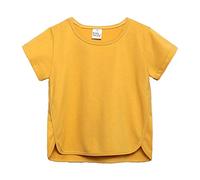 Bebé Niña Sólido Manga Corta Cuello Redondo Irregular Camisetas Tops Camisetas Ropa para Niño Camisa Coche, amarillo, 5-6 años
