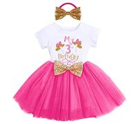 Bebé Niñas 1er/2do/3er Cumpleaños Traje Minnie Princesa Vestido de Manga Corta Mameluco/Camiseta+Tutú de Tul de Lunares+Diadema 3 Piezas de Fiesta de Cumpleaños Rosa Caliente-My 3rd birthday 3 Años