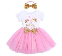 Bebé Niñas 1er/2do/3er Cumpleaños Traje Minnie Princesa Vestido de Manga Corta Mameluco/Camiseta+Tutú de Tul de Lunares+Diadema 3 Piezas de Fiesta de Cumpleaños Bola Rosado-my 3rd Birthday 3 Años