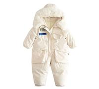 Bebé Niñas Traje de Esquiar Mono Invierno Niños Encapuchado Lana Mameluco Cremallera Abrigo Cálido Peleles con Bolsillos Trajes Blanco 3-4 Años