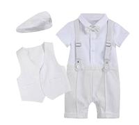 Bebé Niño Caballeros Mameluco Trajes Bebé Ropa de Bautizo Vestidos Boda Monos Pajarita Chaleco con Sombrero Cumpleaños Trajes Blanco 2-3 Años