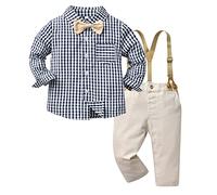 Bebé Niño Verano Conjunto My First Cumpleaños Dinosaurio Impreso Cuadros Camisa de Manga Corta Tirantes Pantalones Cortos Sudadera 2 Piezas