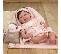 ARIAS - Muñeca Reborn Esther de 45 cm con Manta y Peluche, Bebé Realista con Ropita Rosa, Chupete y Chupetero, Extremidades de Vinyl y Cuerpo Blando, Juguete para Niños y Niñas +3 años (ARI98083)