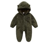 Bebé recién nacido niña niño lindo sólido manga larga dibujos animados oreja polar pies con cremallera mameluco cálido mono trajes, Verde militar., 9-12 meses
