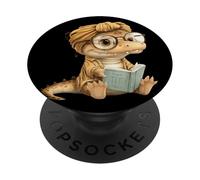 Bebé Reptil pequeño Libro Lectura gráfico Lagarto Gafas Redondas PopSockets PopGrip Adhesivo