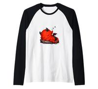 Bebé Rojo durmiendo Diablo sobre Rocas Formas manía Camiseta Manga Raglan