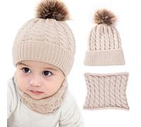 Bebé Sombreros Gorro de Punto para bebés de 2 Piezas, Bufanda, Calentador de Cuello, Gorro de Invierno cálido, Gorro de esquí (Caqui)