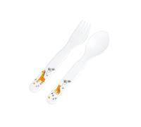 Bebé suave, juego de 2 cubiertos de plástico decorados con cuchara + tenedor sabana