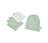 Bebé Suavizante, Set de 5 Desbabas de Gasa de Algodón y Esponja 11 x 11 cm con bolsa de celadón