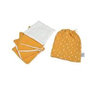 Bebé Suavizante, Set de 5 Desbabas de Gasa de Algodón y Esponja 11 x 11 cm con bolsa de mostaza